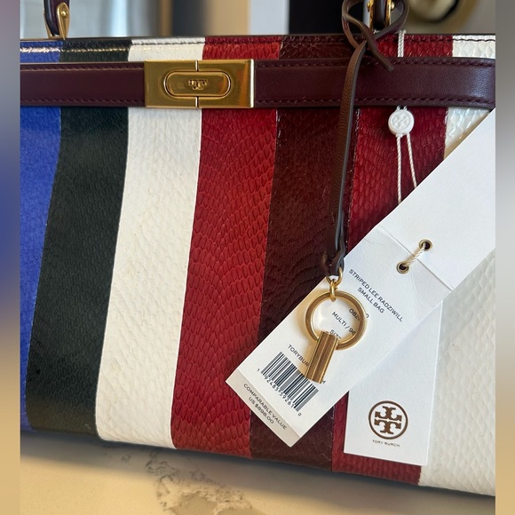 NWT Tory Burch Radziwill small bag, snake skin , red white and navy color. - Picture 4 of 9